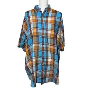 Saddlebrook Western Wear Plaid Button Down Shirt XLT Blue Orange Short Sleeve